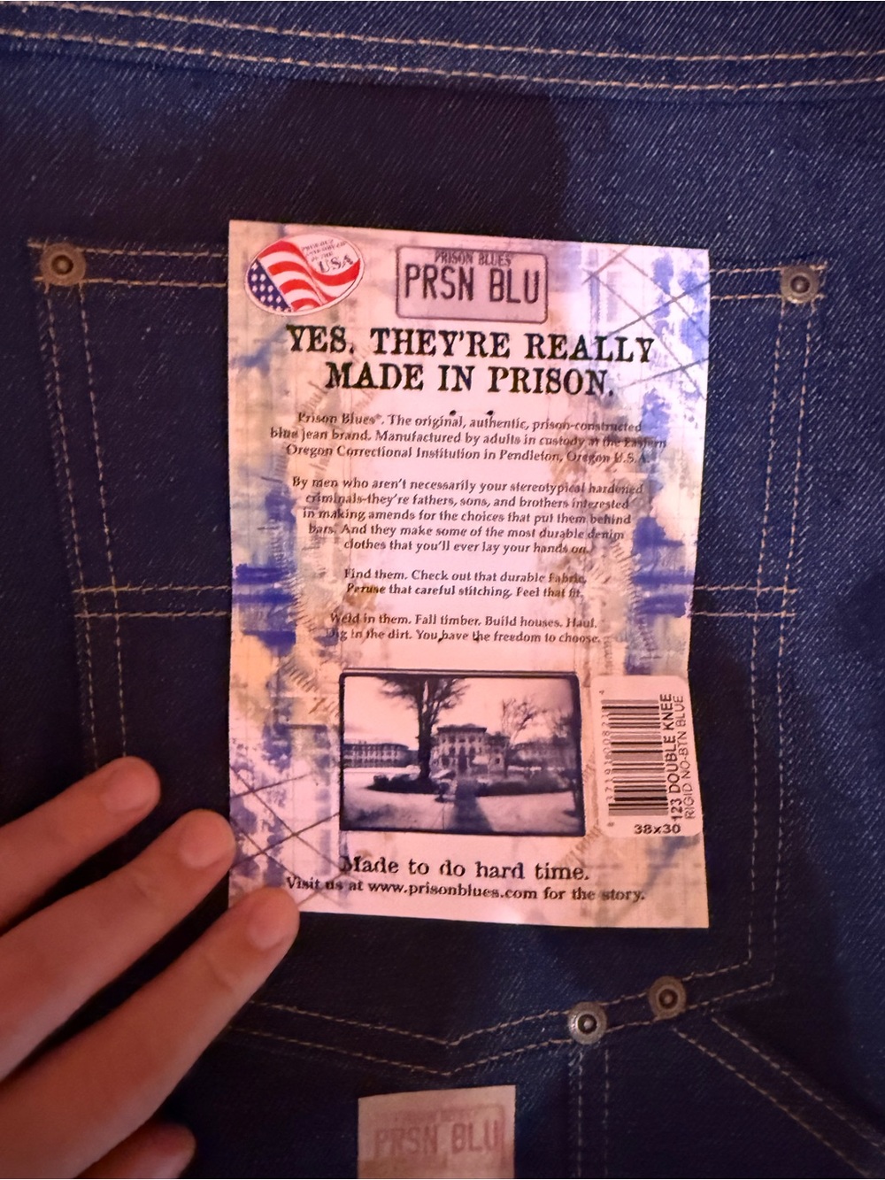 Men's Dark Blue Work Jeans - Deep Indigo - Picture 3 of 4